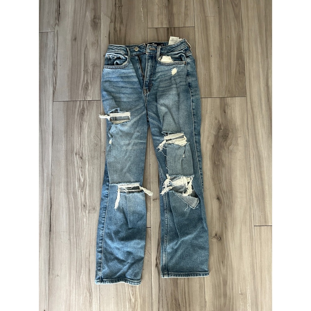 Hollister Ultra High Rise Vintage Straight Jeans Womens 23x25 Blue Denim Stretch